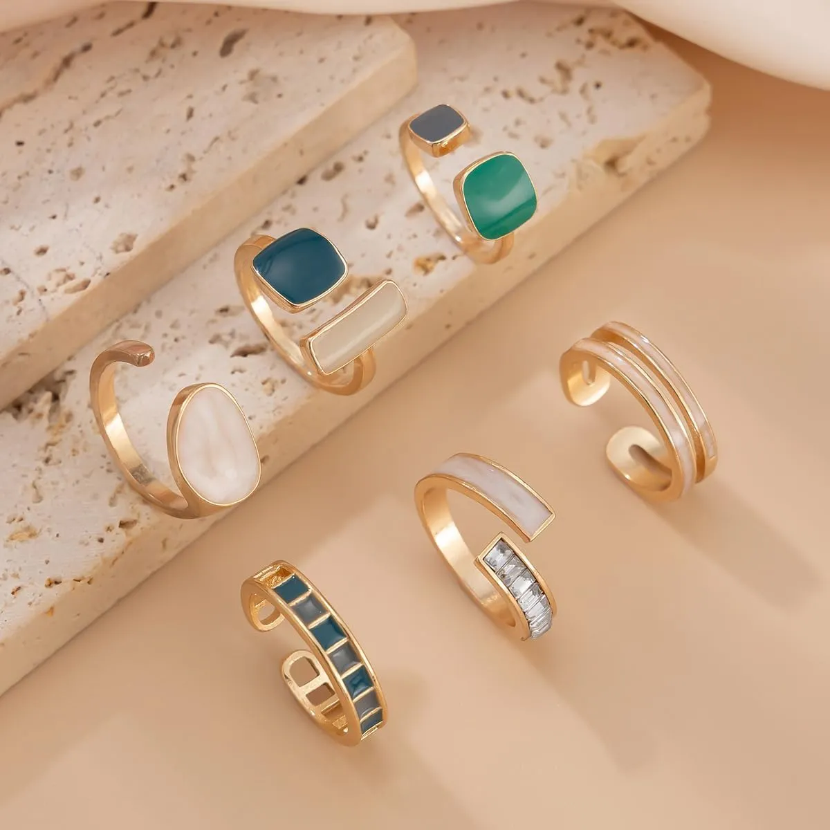 Boho Gold Stackable Rings Set for Women - Dainty Cubic Zirconia Knuckle and Midi Rings Jewelry