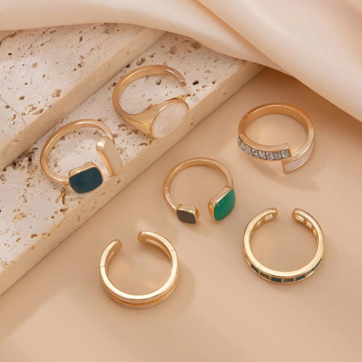 Boho Gold Stackable Rings Set for Women - Dainty Cubic Zirconia Knuckle and Midi Rings Jewelry
