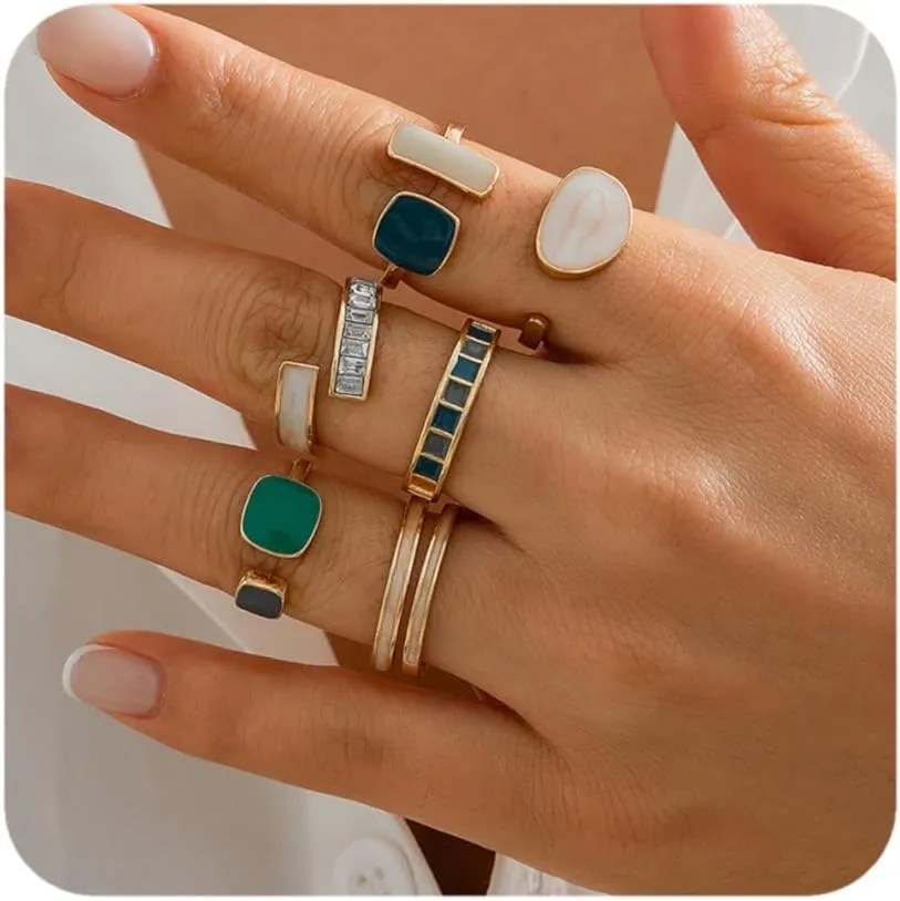 Boho Gold Stackable Rings Set for Women - Dainty Cubic Zirconia Knuckle and Midi Rings Jewelry