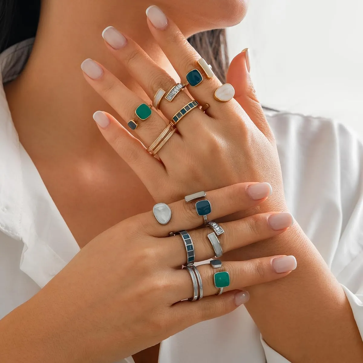 Boho Gold Stackable Rings Set for Women - Dainty Cubic Zirconia Knuckle and Midi Rings Jewelry