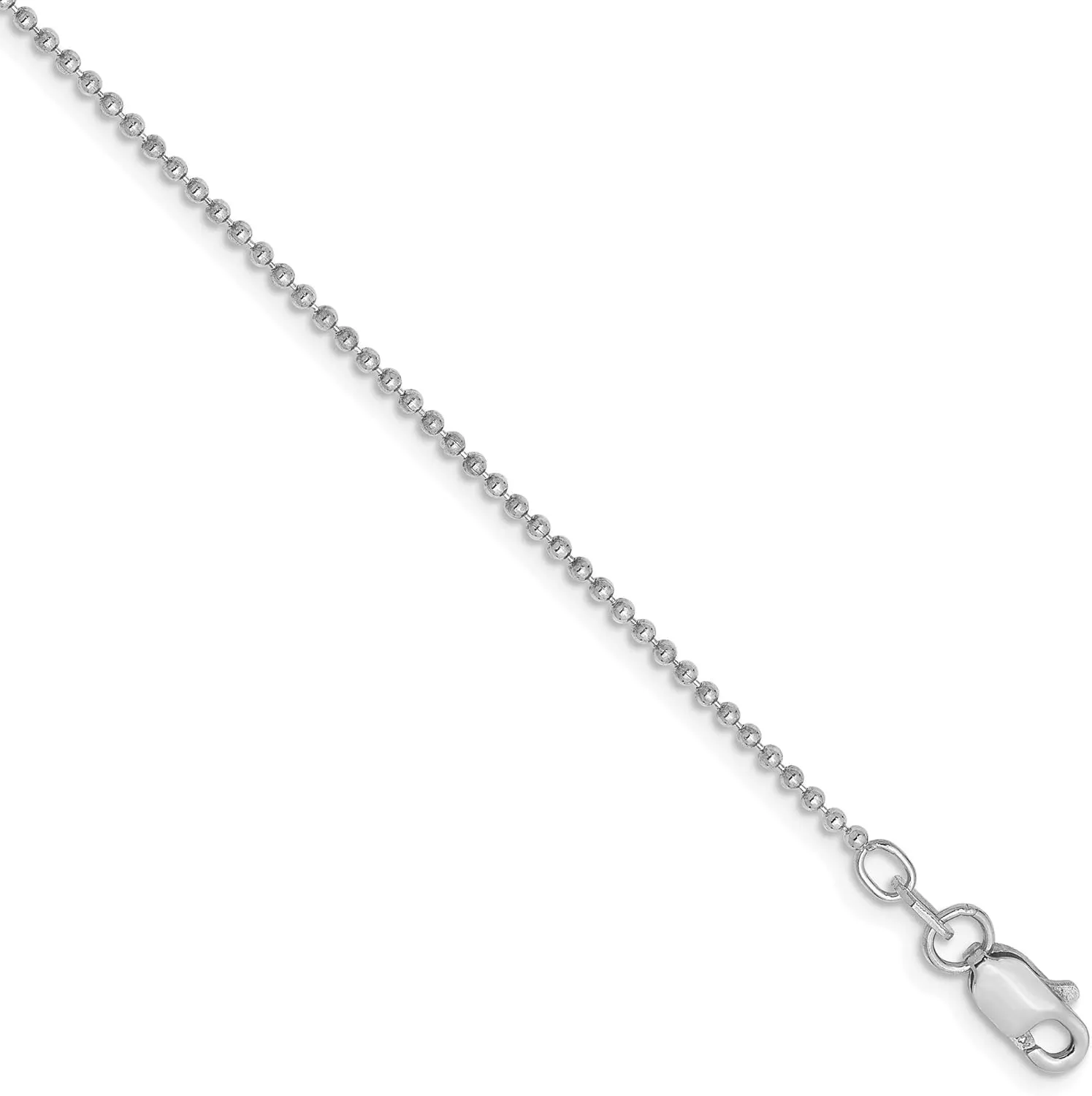 Bonyak Jewelry 14K White Gold 10 inch 1.2mm Diamond-Cut Beaded with Lobter Clasp Anklet