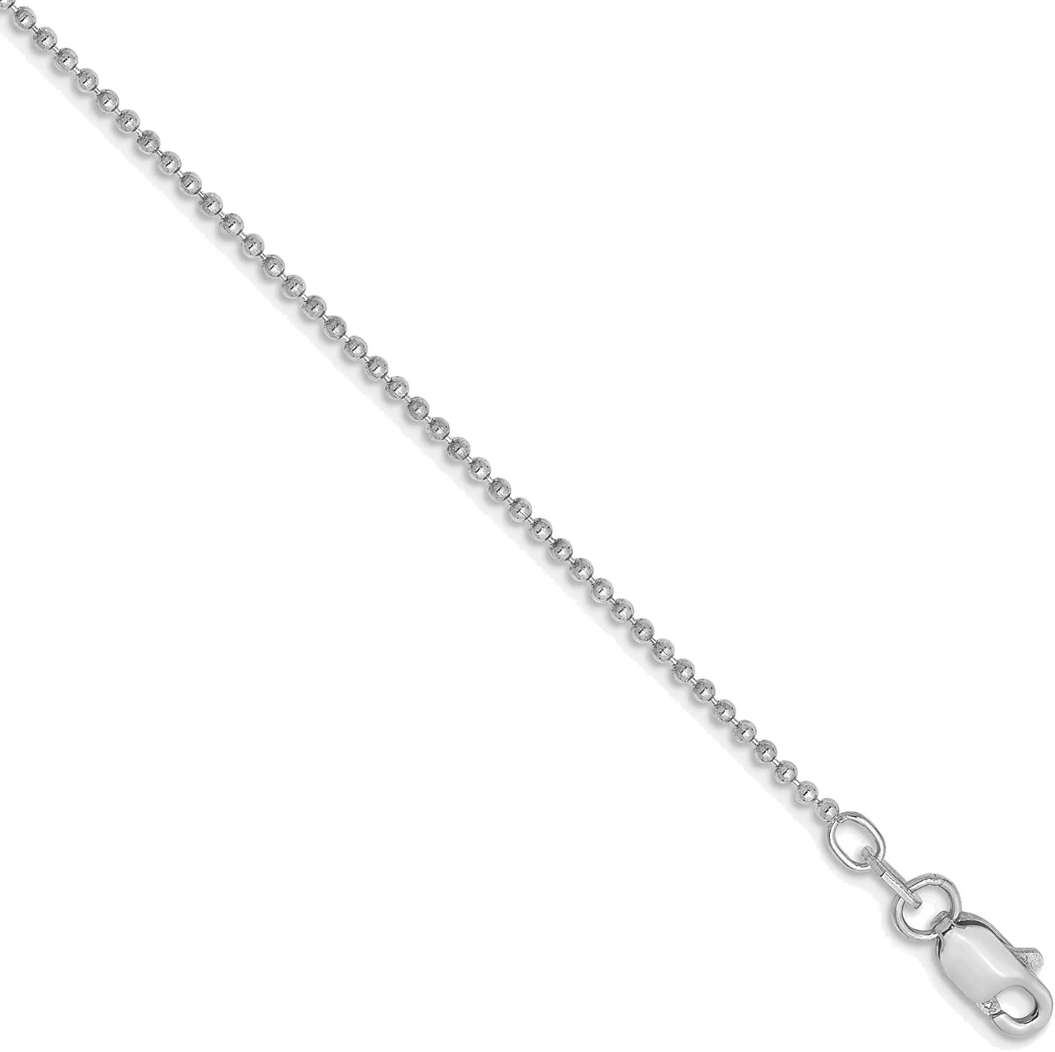 Bonyak Jewelry 14K White Gold 9 inch 1.2mm Diamond-Cut Beaded with Lobter Clasp Anklet