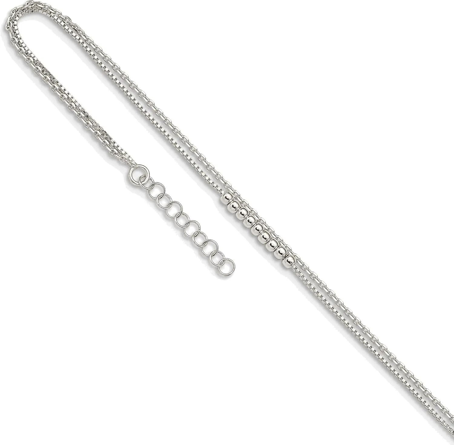 Bonyak Jewelry Sterling Silver 2-Strand Beaded 9in Plus 1in ext. Anklet Handcrafted
