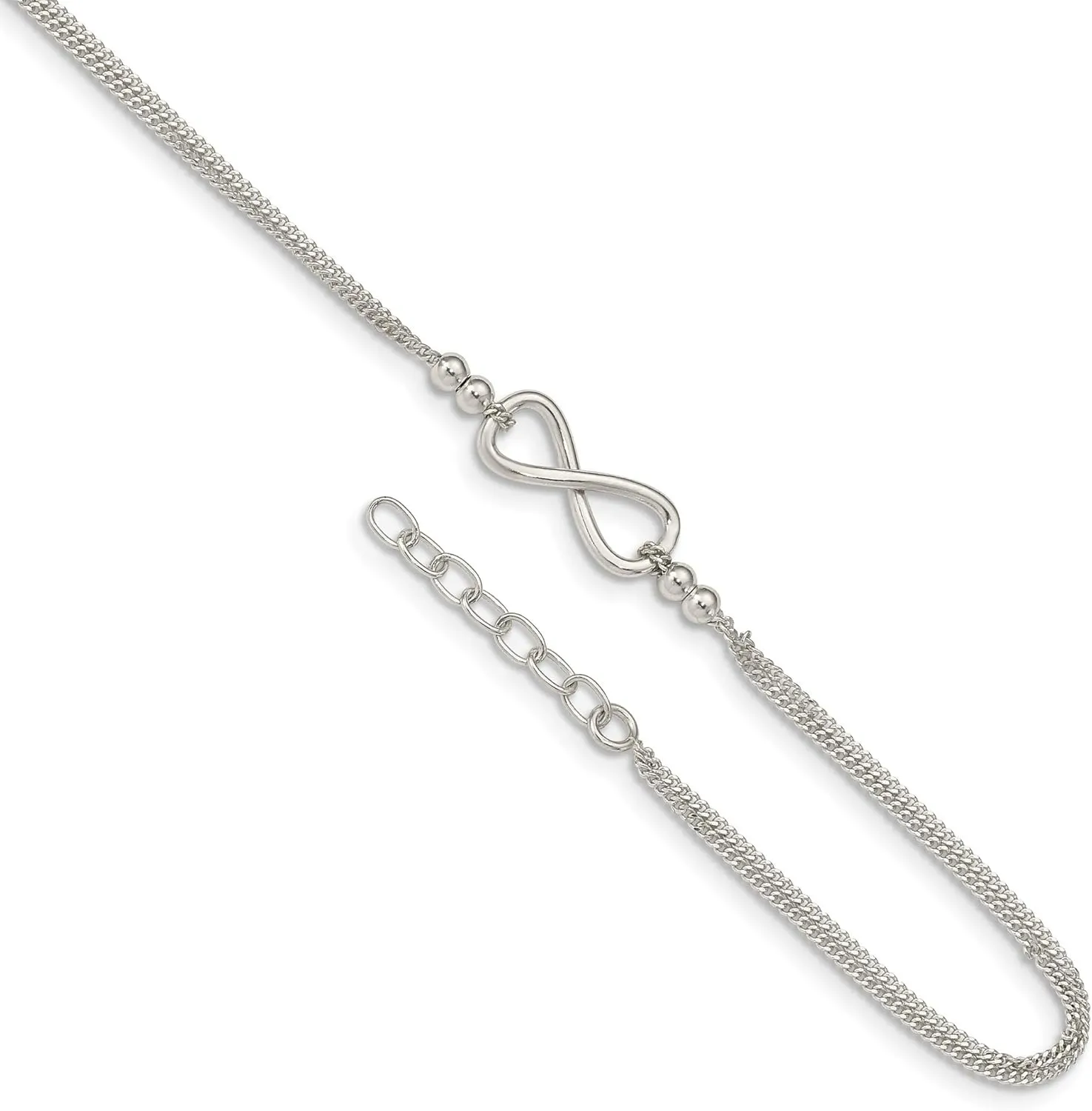 Bonyak Jewelry Sterling Silver 2-Strand Beaded Infinity Symbol 9in Plus 1in ext. Anklet