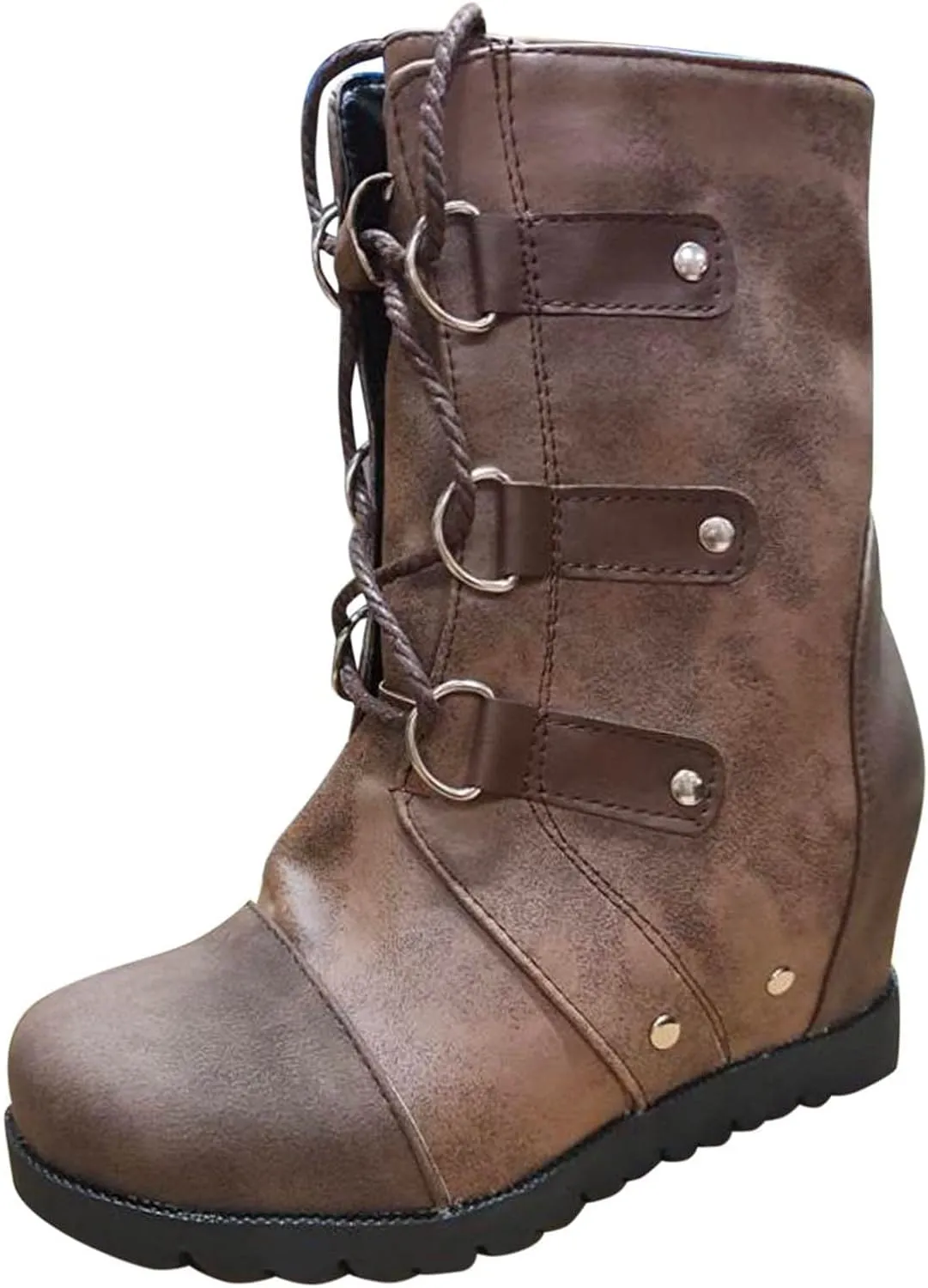 Boots for Women Wedges Ankle Booties Retro V Cutout Comfy Short Boots Color Block Chunky Block Heels Shoes 52