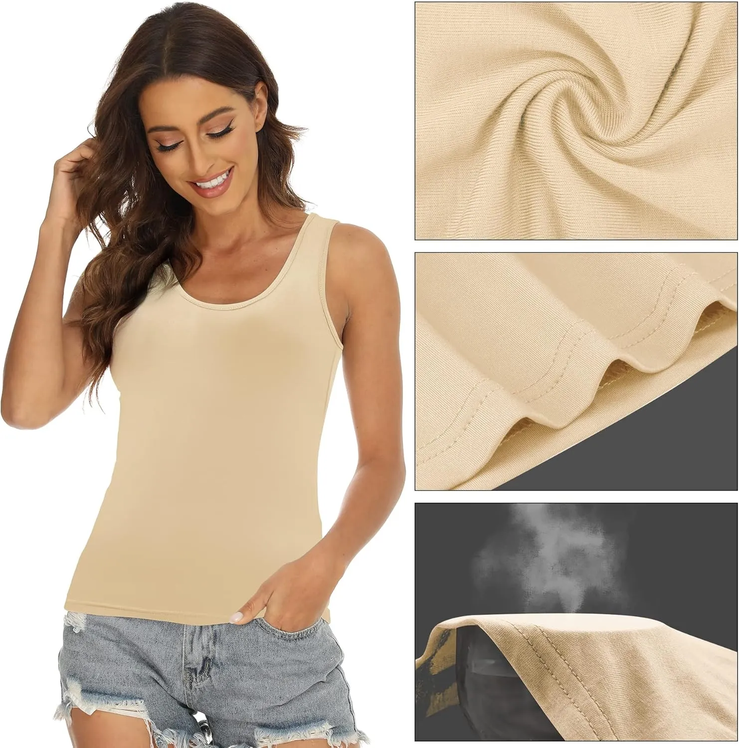 BQTQ 5 Pcs Basic Tank Tops for Women Undershirt Tank Top Sleeveless Under Shirts