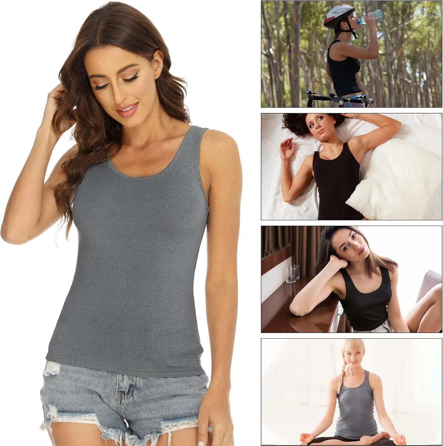 BQTQ 5 Pcs Basic Tank Tops for Women Undershirt Tank Top Sleeveless Under Shirts