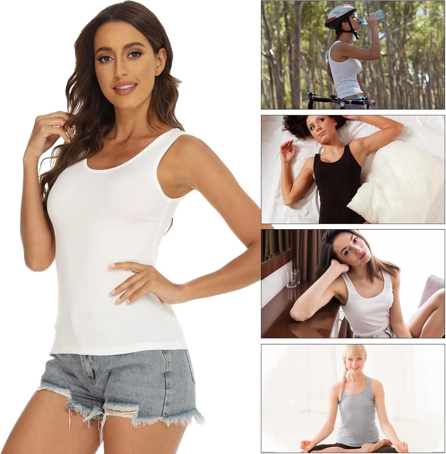 BQTQ 5 Pcs Basic Tank Tops for Women Undershirt Tank Top Sleeveless Under Shirts