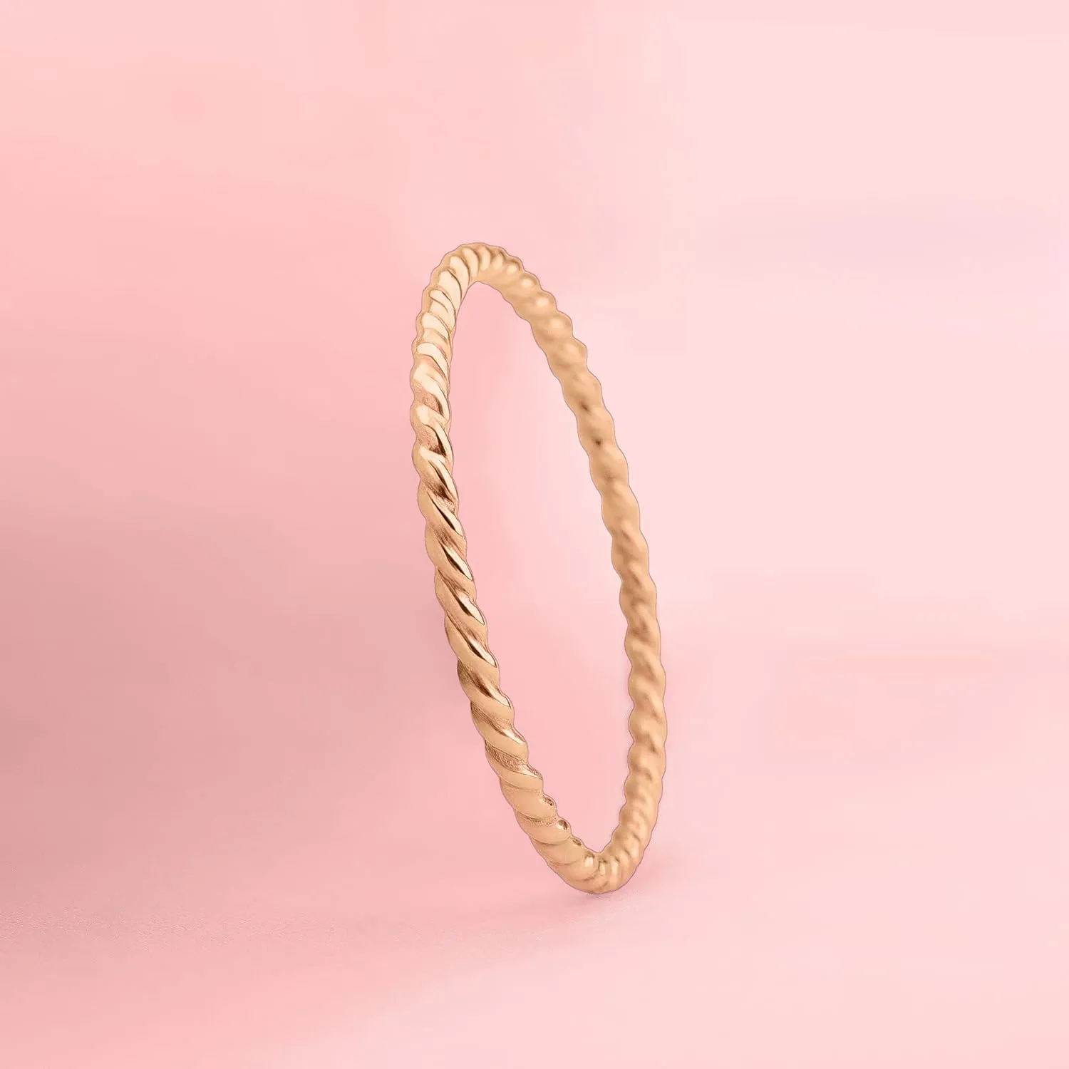 Braided Rope Stacking Ring | Elegant Twist 1mm Skinny Stackable Stack Ring Band in Silver, Gold, or Rose Gold | Comfort Fit USA Sizes 3-12 (14K Rose Gold Fill, 11)