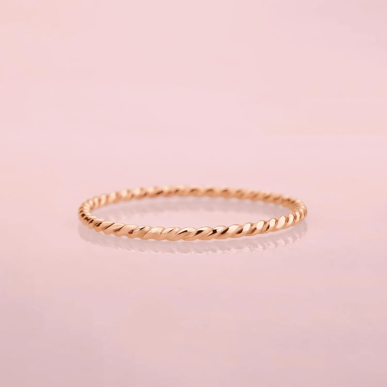 Braided Rope Stacking Ring | Elegant Twist 1mm Skinny Stackable Stack Ring Band in Silver, Gold, or Rose Gold | Comfort Fit USA Sizes 3-12 (14K Rose Gold Fill, 11)