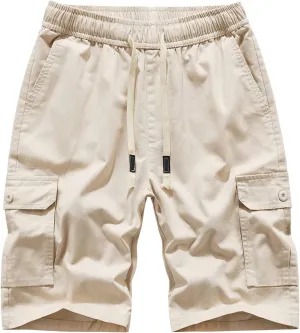 Camo Shorts Men Elastic Waist Military Cargo Shorts Cotton Twill Workout Fishing Hiking Shorts Summer Short Pants