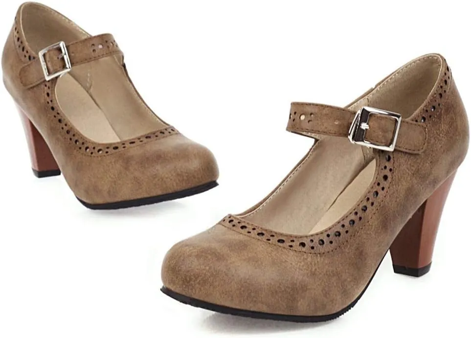 Caradise Womens Vintage Mary Jane Shoes Block Heel Ankle Strap Pumps