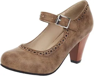 Caradise Womens Vintage Mary Jane Shoes Block Heel Ankle Strap Pumps