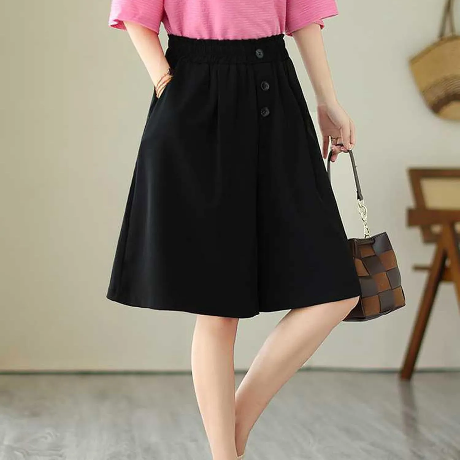 Casual Linen Shorts for Women High Waisted Wide Leg Drawstring Shorts Summer Embroidery Beach Shorts 2025 Outfit