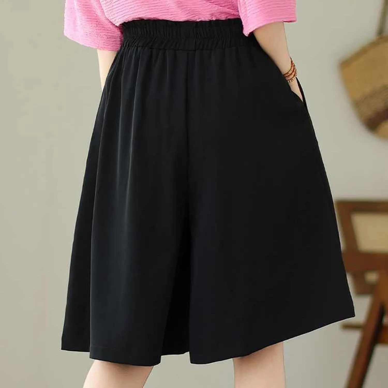 Casual Linen Shorts for Women High Waisted Wide Leg Drawstring Shorts Summer Embroidery Beach Shorts 2025 Outfit