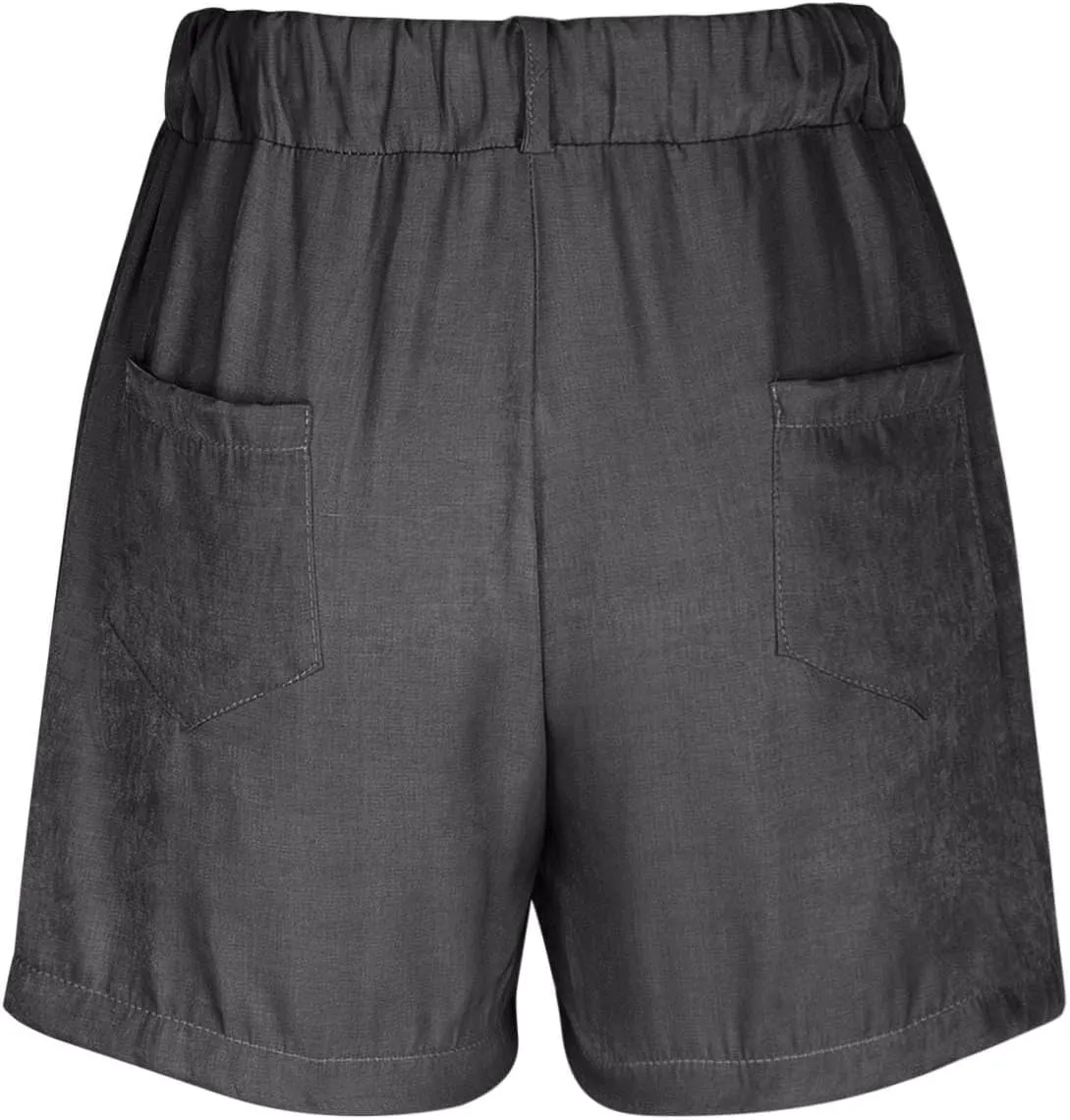 Casual Linen Shorts for Women High Waisted Wide Leg Drawstring Shorts Summer Embroidery Beach Shorts 2025 Outfit