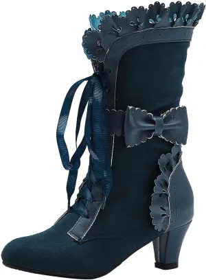 Cathalem Victorian Boots for Women 70s Mid Heels Vintage Boots Casual Lace Up Renaissance Boots Halloween Cosplay Witch Shoes 2024 2024