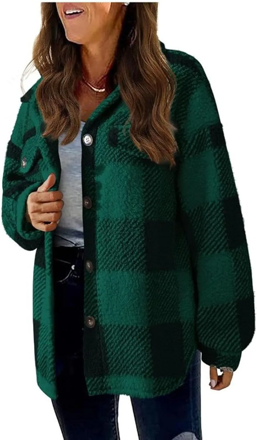 Ceboyel Flannel Shirt for Women 2023 Plaid Jackets Coat Long Sleeve Oversized Shacket Trendy Causal Fall Winter Clothes