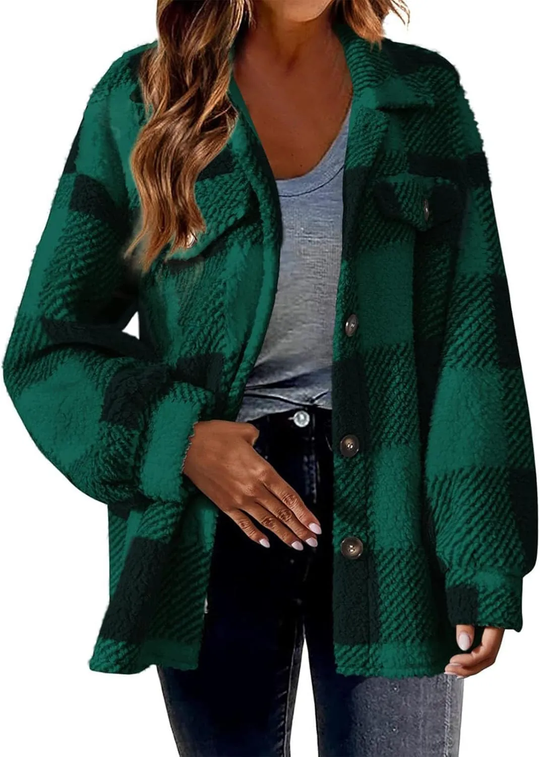 Ceboyel Flannel Shirt for Women 2023 Plaid Jackets Coat Long Sleeve Oversized Shacket Trendy Causal Fall Winter Clothes