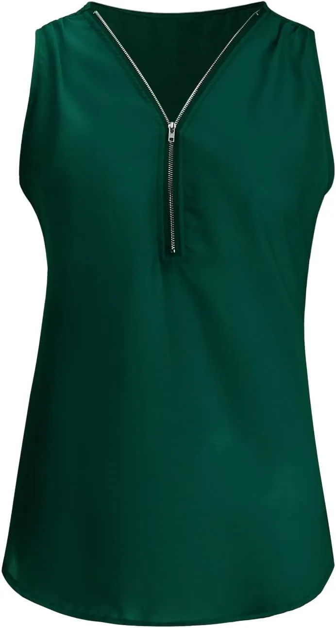 Ceboyel Women 1/4 Zip Sleeveless Shirts Plain Flowy Tank Tops Summer Casual Blouses Tunic Dressy Business Work Clothing 2023