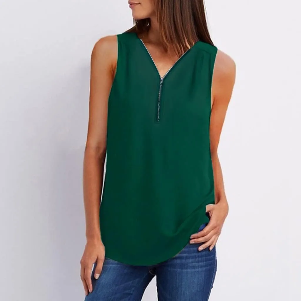 Ceboyel Women 1/4 Zip Sleeveless Shirts Plain Flowy Tank Tops Summer Casual Blouses Tunic Dressy Business Work Clothing 2023
