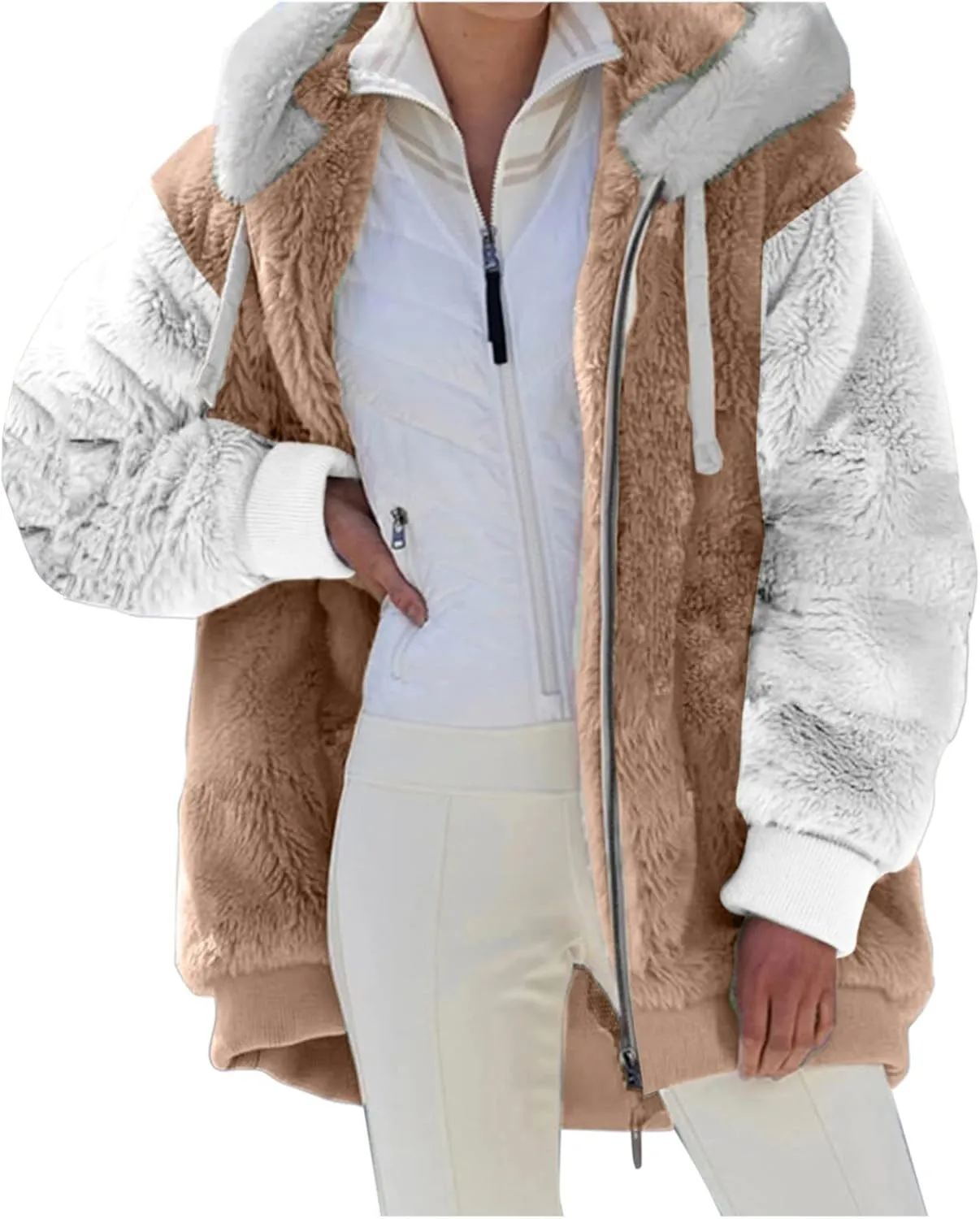 ChicCrate Womens Fuzzy Fleece Zip Up Jacket Long Sleeve Sherpa Hoodies 2025 Winter Trendy Warm Clothes Casual Outfits