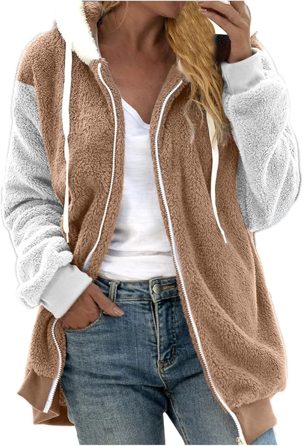 ChicCrate Womens Fuzzy Fleece Zip Up Jacket Long Sleeve Sherpa Hoodies 2025 Winter Trendy Warm Clothes Casual Outfits
