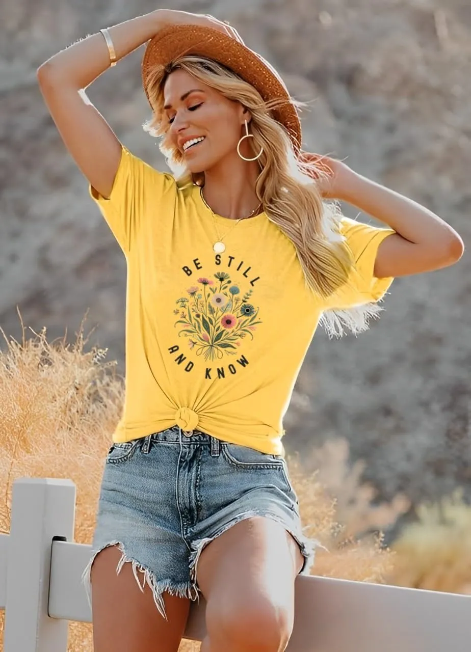 Christian Be Still and Know Shirts for Women Summer Casual T Shirts