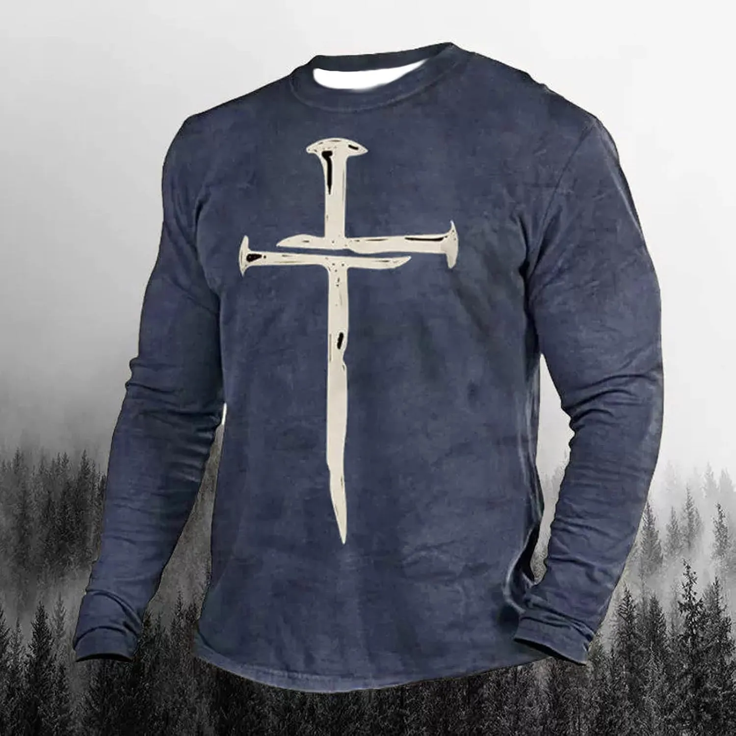 Christian Shirts for Men - Jesus Cross Print Faith Long Sleeve Casual Tops Crew Neck Slim Fit Vintage Graphic Tee Shirt