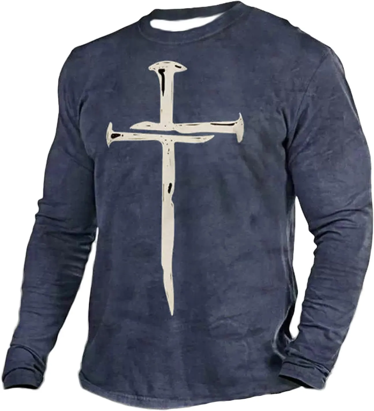Christian Shirts for Men - Jesus Cross Print Faith Long Sleeve Casual Tops Crew Neck Slim Fit Vintage Graphic Tee Shirt