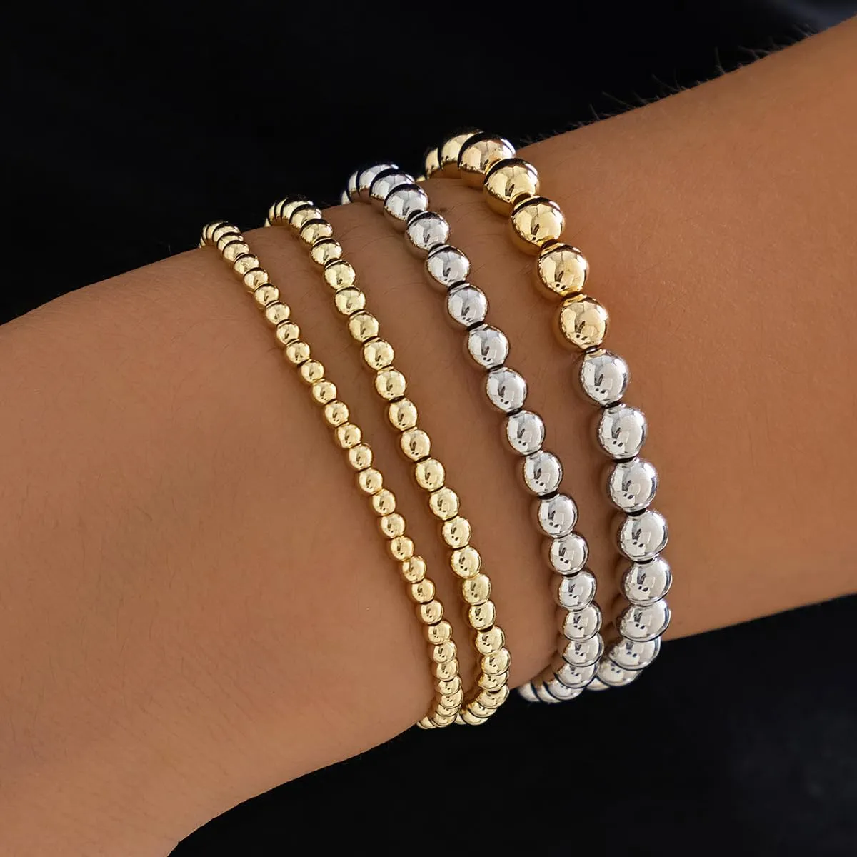 CJIAYUJEW Gold Beaded Bracelets for Women Stackable Bead Ball Bracelet Set Delicate Stackable Gold Stretchable Elastic Bead Bracelet Jewelry