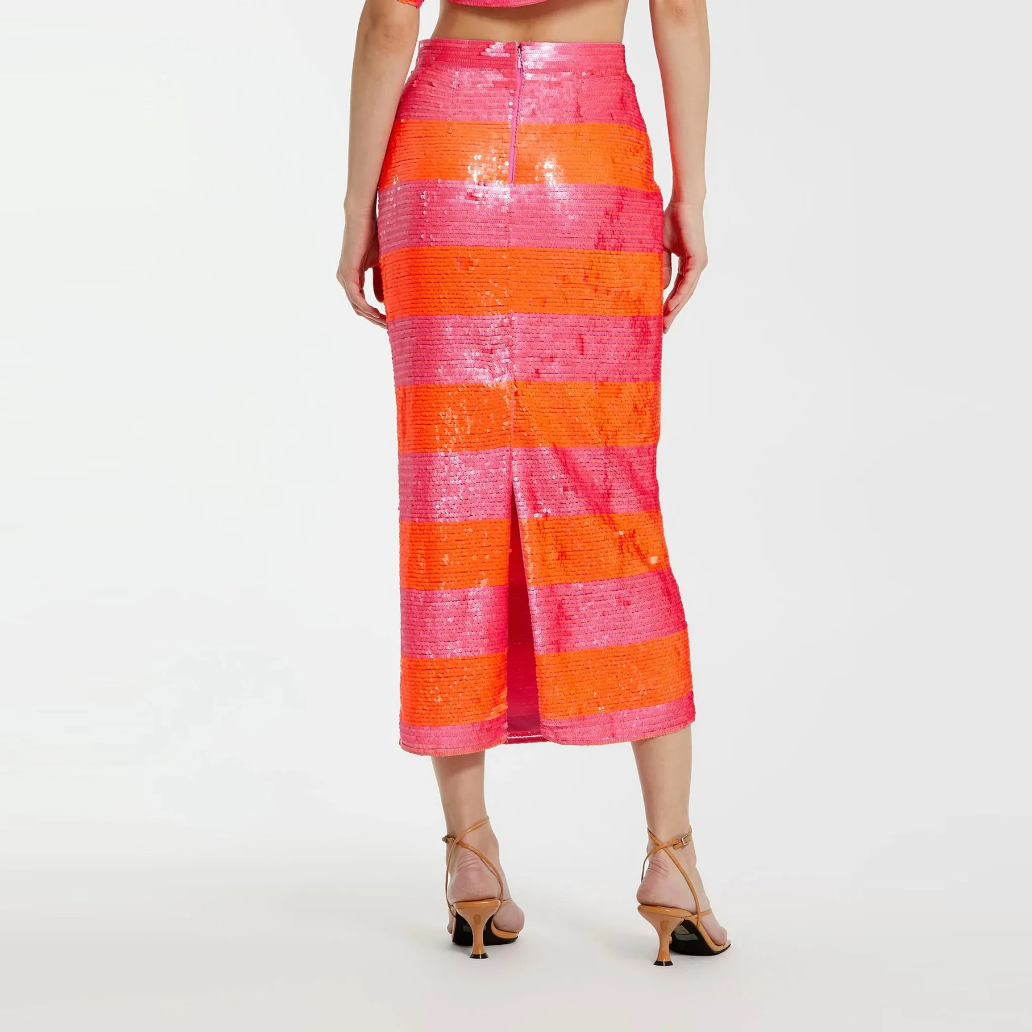 Classic Sequin Striped Midi Pencil Skirt
