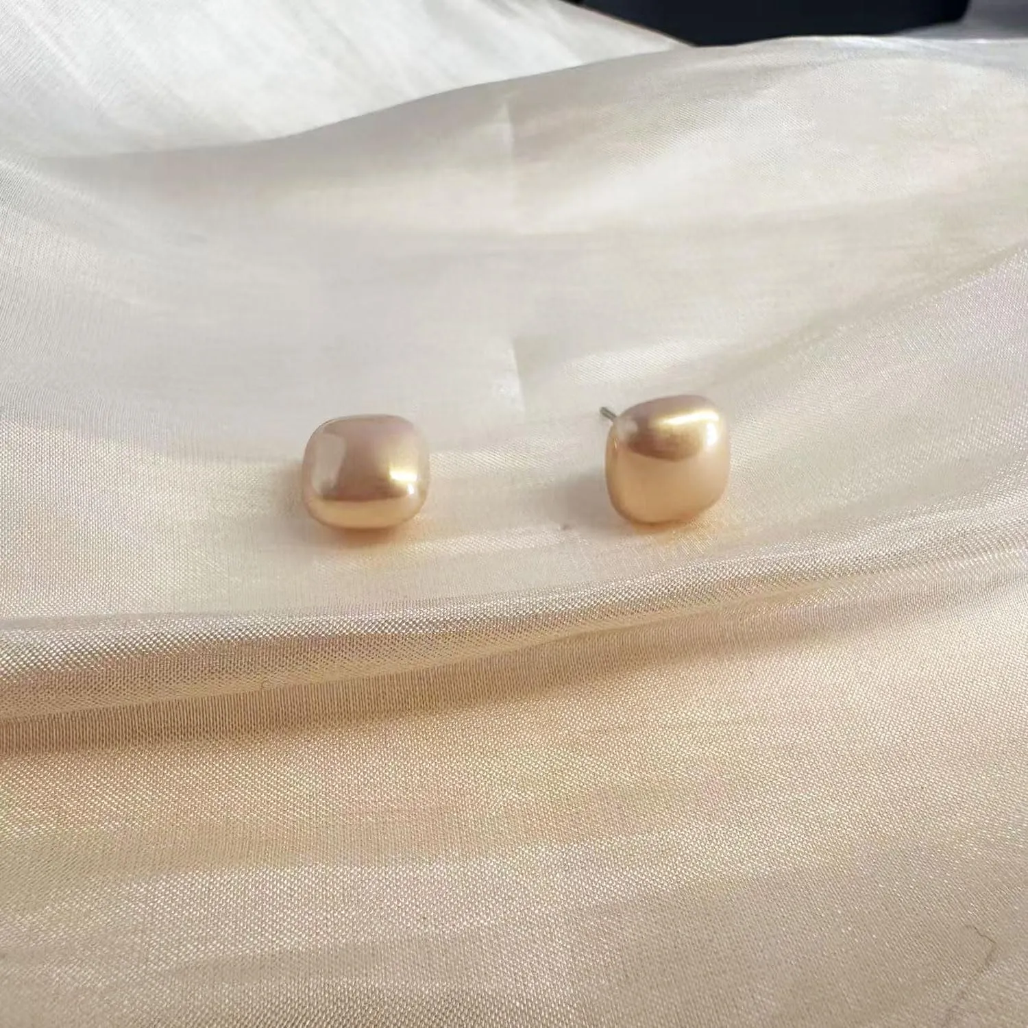 Colorful Geometric Solid Block Smooth Imitation Pearl Stud Earrings 925 Pure Silver Earrings Female 10mm