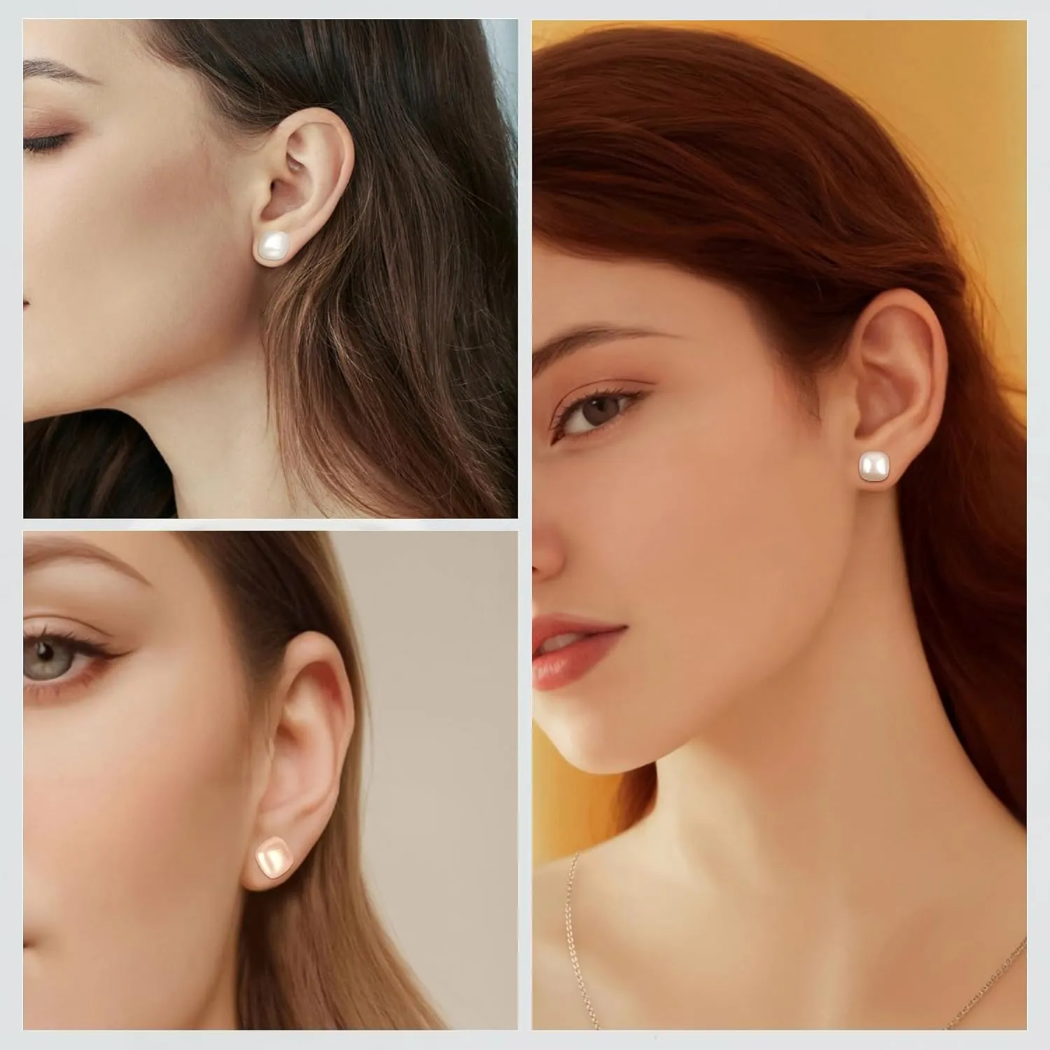 Colorful Geometric Solid Block Smooth Imitation Pearl Stud Earrings 925 Pure Silver Earrings Female 10mm