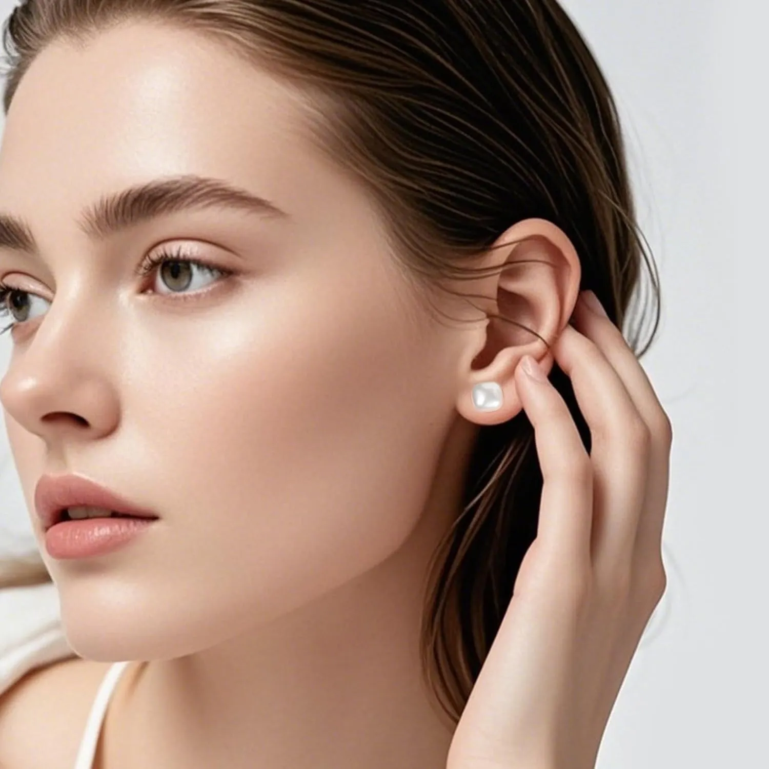 Colorful Geometric Solid Block Smooth Imitation Pearl Stud Earrings 925 Pure Silver Earrings Female 10mm