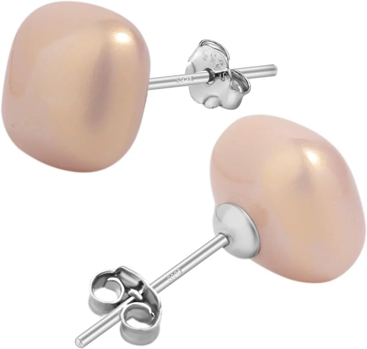 Colorful Geometric Solid Block Smooth Imitation Pearl Stud Earrings 925 Pure Silver Earrings Female 10mm