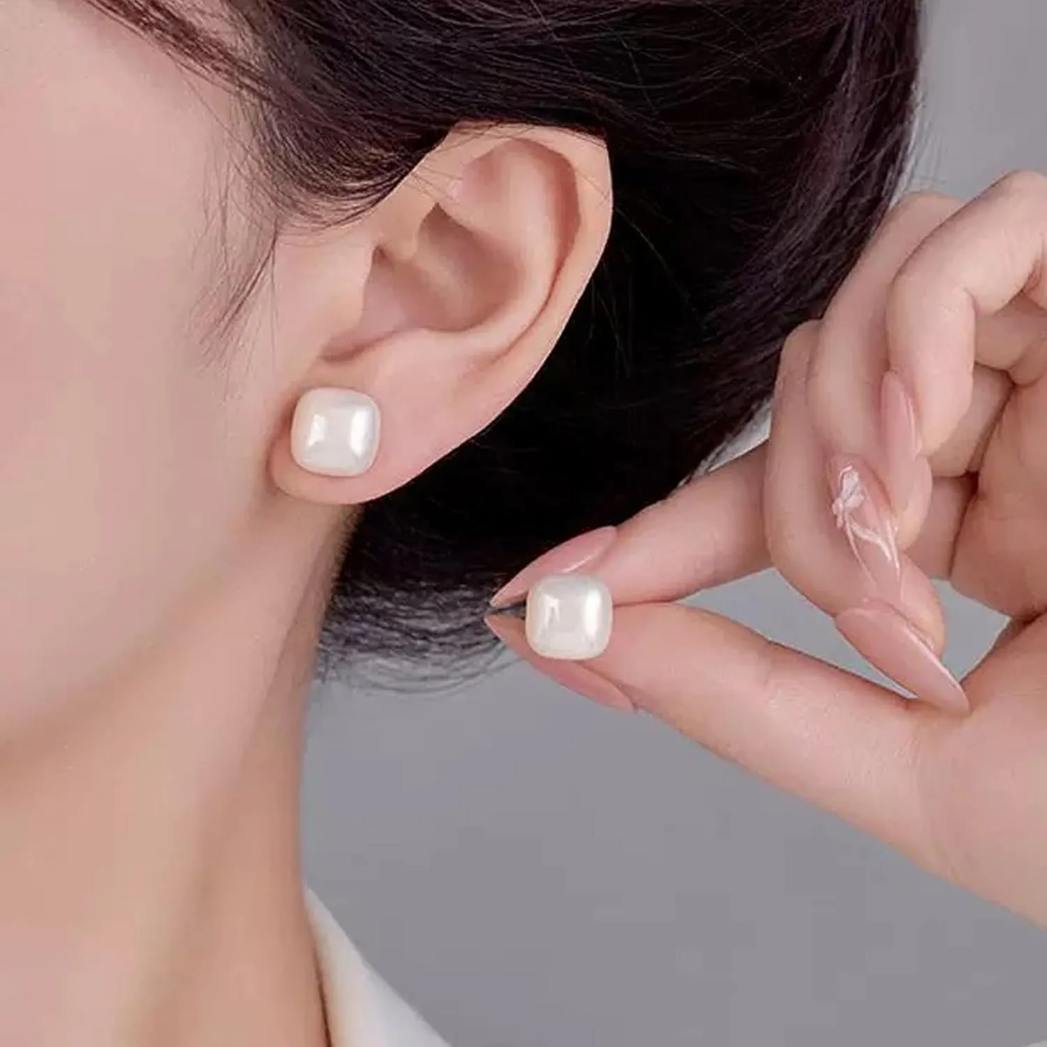 Colorful Geometric Solid Block Smooth Imitation Pearl Stud Earrings 925 Pure Silver Earrings Female 10mm