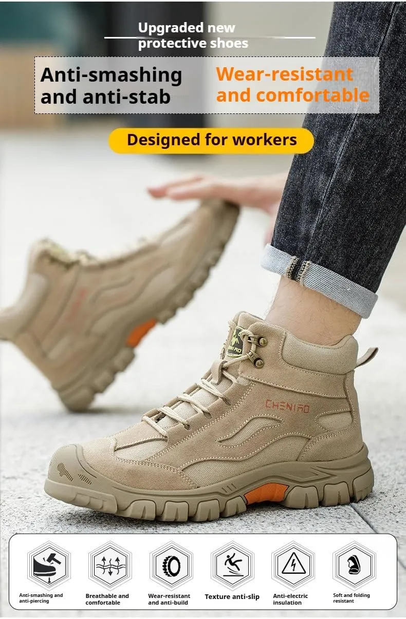 Composite Toe Safety Boots - High Top, Breathable & Indestructible , Wide Width & Soft Comfort, Anti-Smashing & Puncture-Resistant, Slip-Resistant Non-Skid for Construction & Warehouse Work Shoes