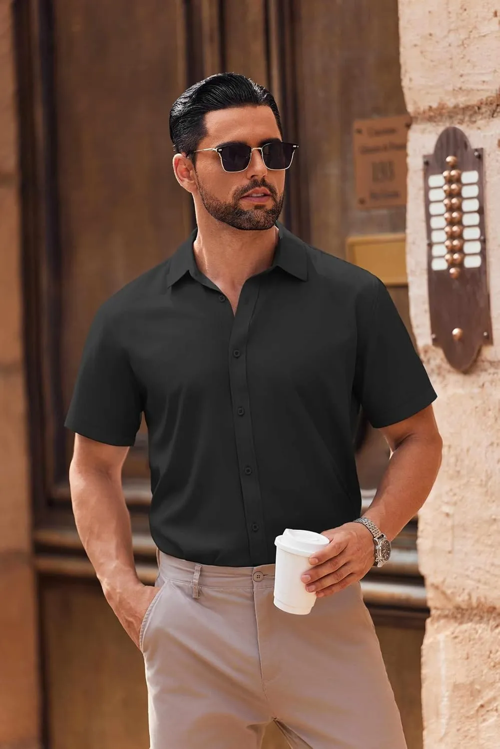 COOFANDY Men's Casual Button Down Shirts Short Sleeve Summer Untucked Dress Shirts