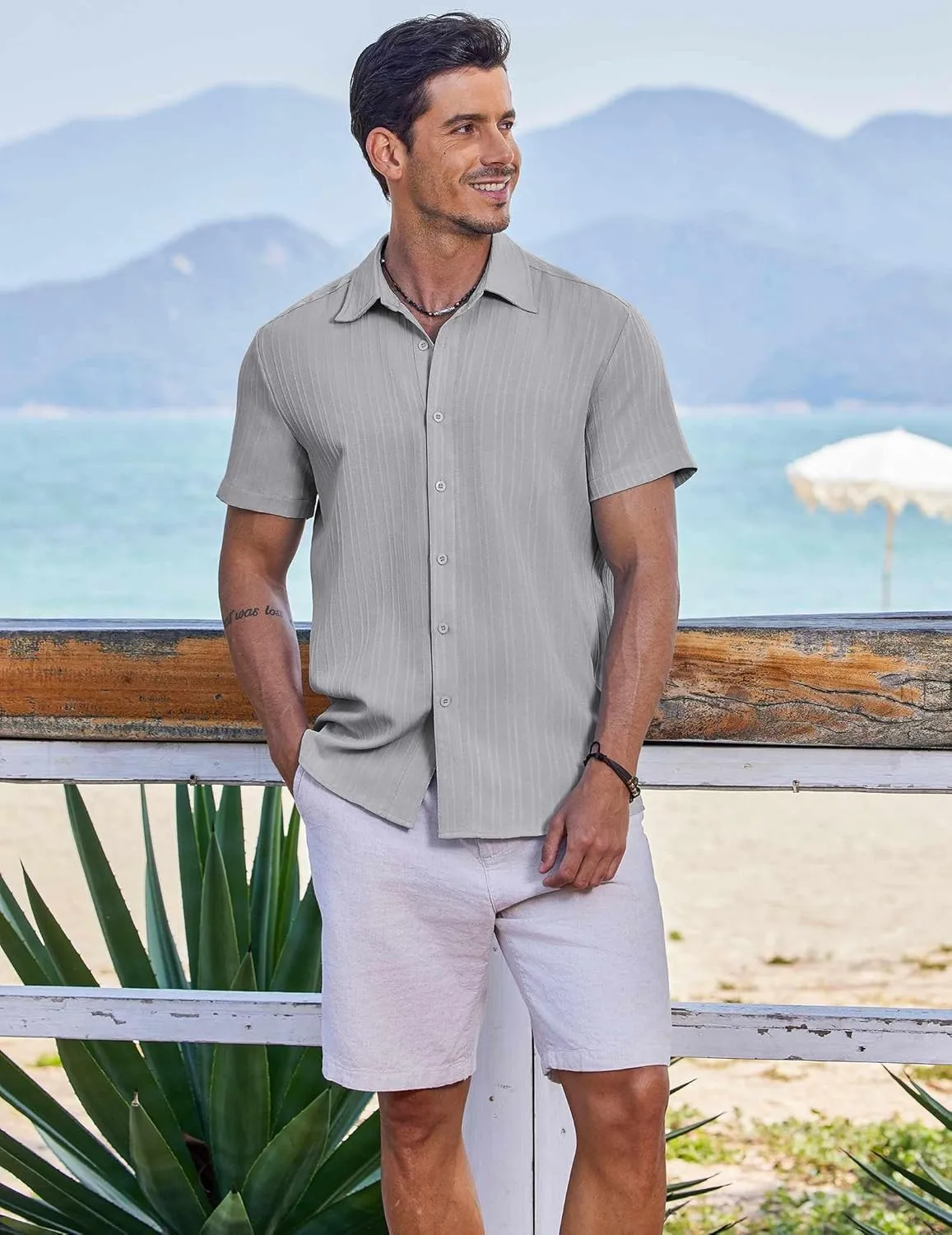 COOFANDY Men's Casual Button Down Shirts Short Sleeve Textured Summer Beach Shirts
