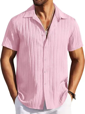 COOFANDY Men's Casual Button Down Shirts Short Sleeve Textured Summer Beach Shirts