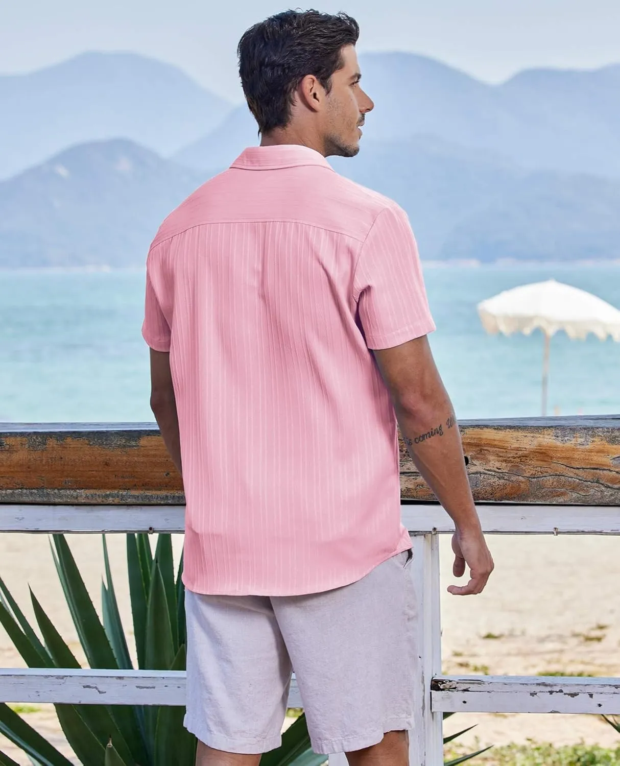 COOFANDY Men's Casual Button Down Shirts Short Sleeve Textured Summer Beach Shirts