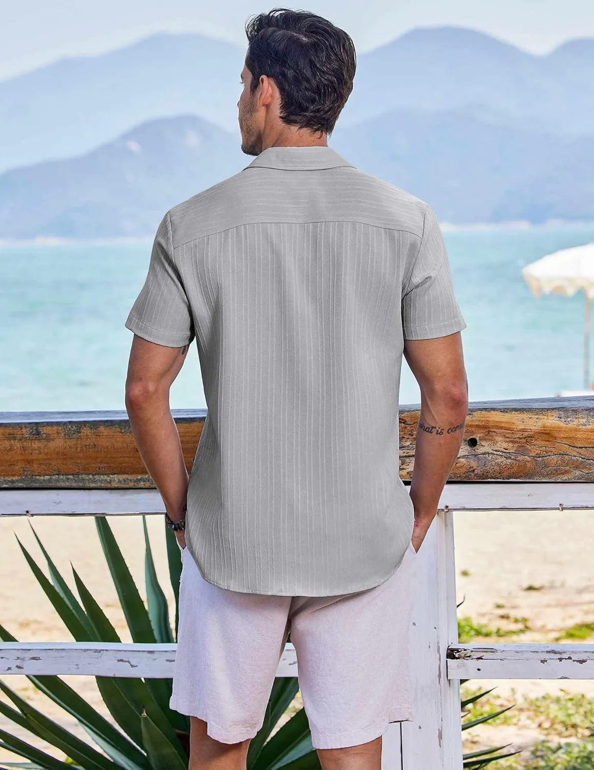 COOFANDY Men's Casual Button Down Shirts Short Sleeve Textured Summer Beach Shirts