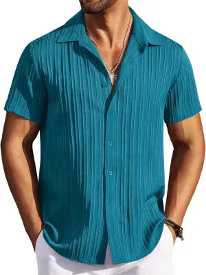 COOFANDY Men's Casual Button Down Shirts Short Sleeve Textured Summer Beach Shirts