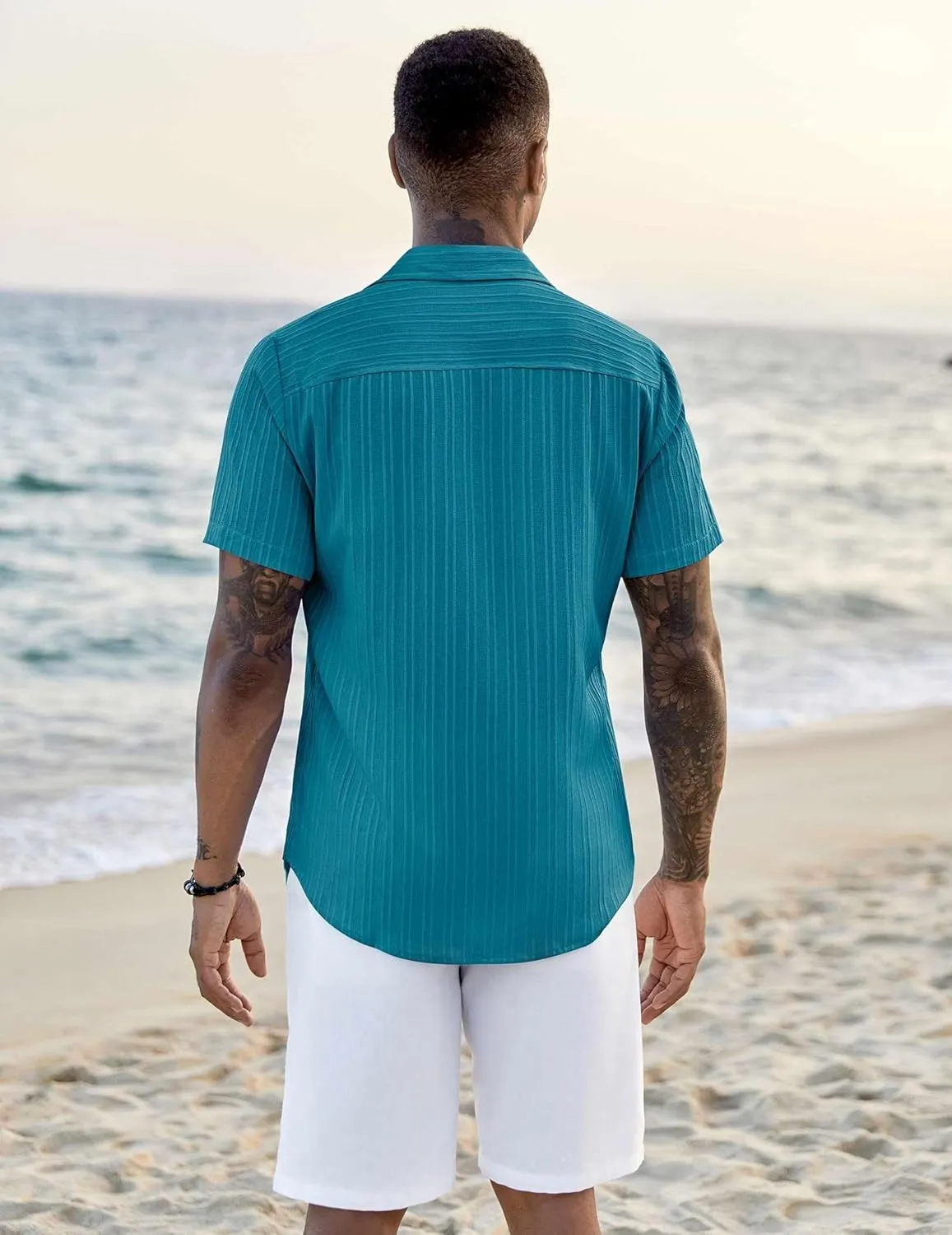 COOFANDY Men's Casual Button Down Shirts Short Sleeve Textured Summer Beach Shirts