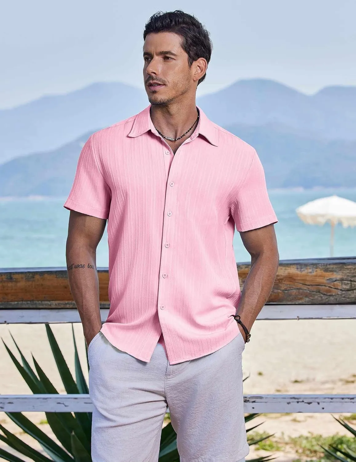 COOFANDY Men's Casual Button Down Shirts Short Sleeve Textured Summer Beach Shirts