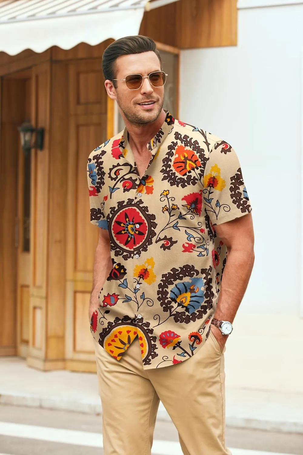 COOFANDY Men's Muscle Fit Dress Shirts Banded Collar Casual Button Down Shirts