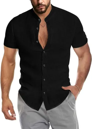 COOFANDY Men's Muscle Fit Dress Shirts Banded Collar Casual Button Down Shirts