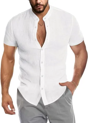 COOFANDY Men's Muscle Fit Dress Shirts Banded Collar Casual Button Down Shirts
