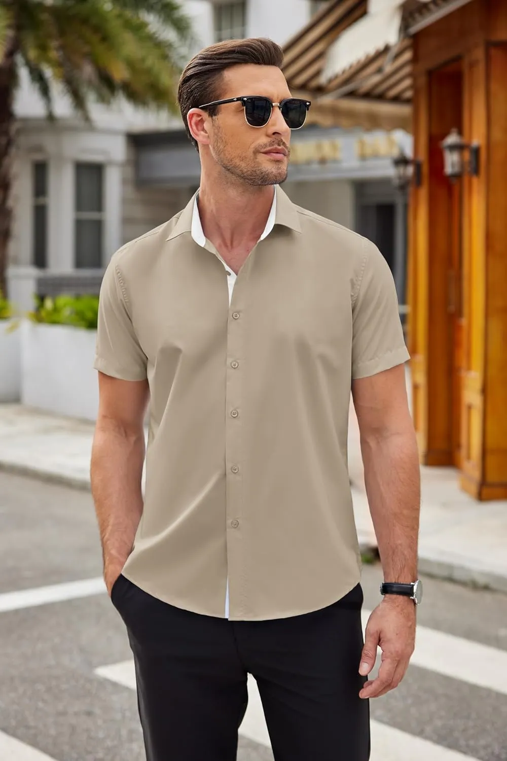 COOFANDY Men's Wrinkle Free Business Dress Shirts Short Sleeve Button Down Shirts